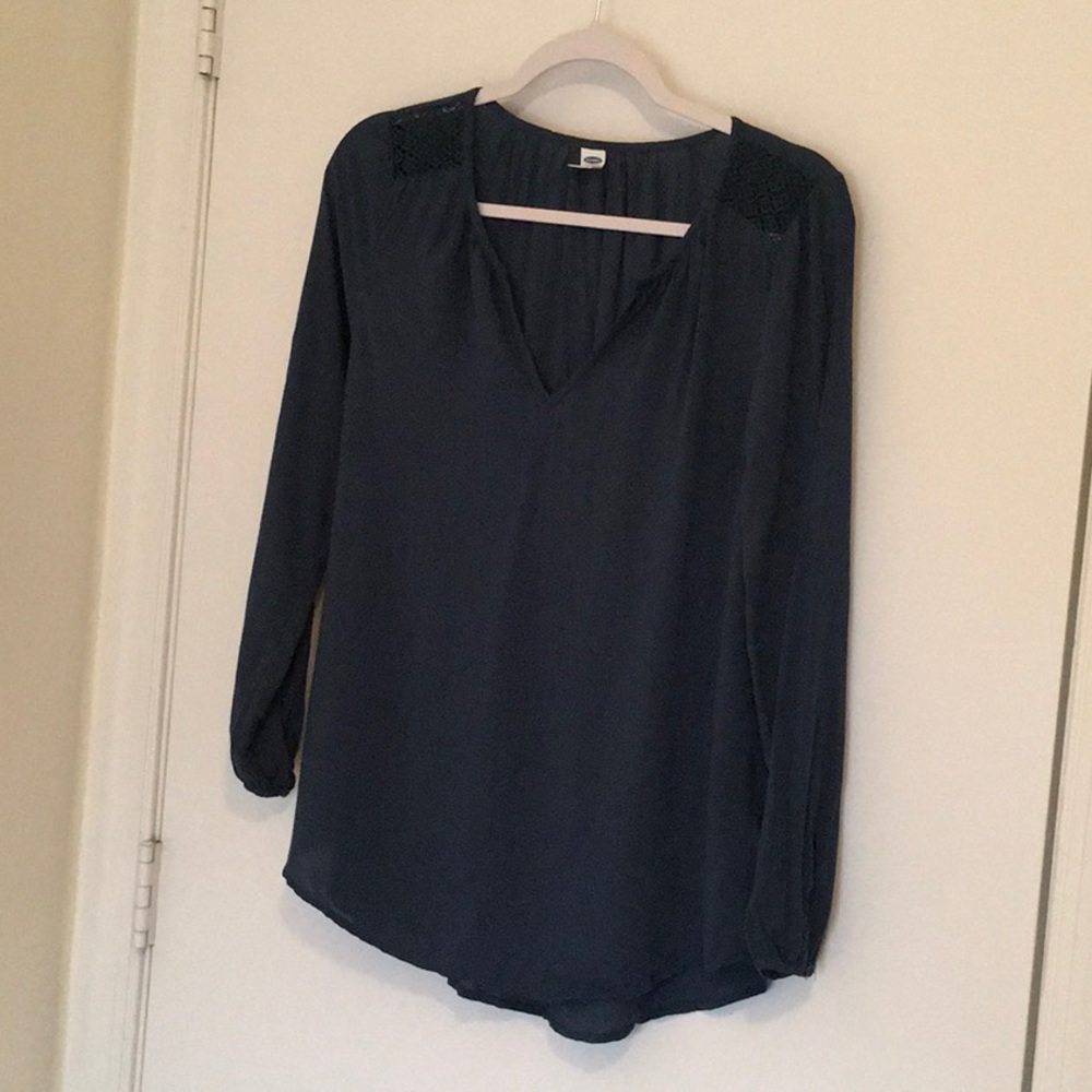 Teal blouse with lace shoulders